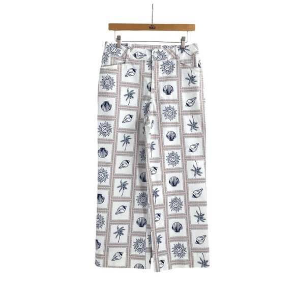 Retro Wide-Leg Womens Nautical Pants Coastal Beach White Sailor Chic Sea Ocean - Picture 1 of 8